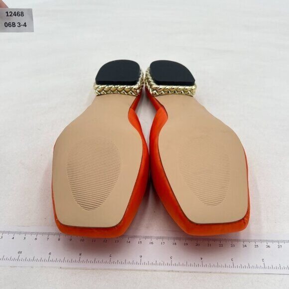 Elegant Orange Satin Mules with Gold Accent Heel - Picture 7 of 8